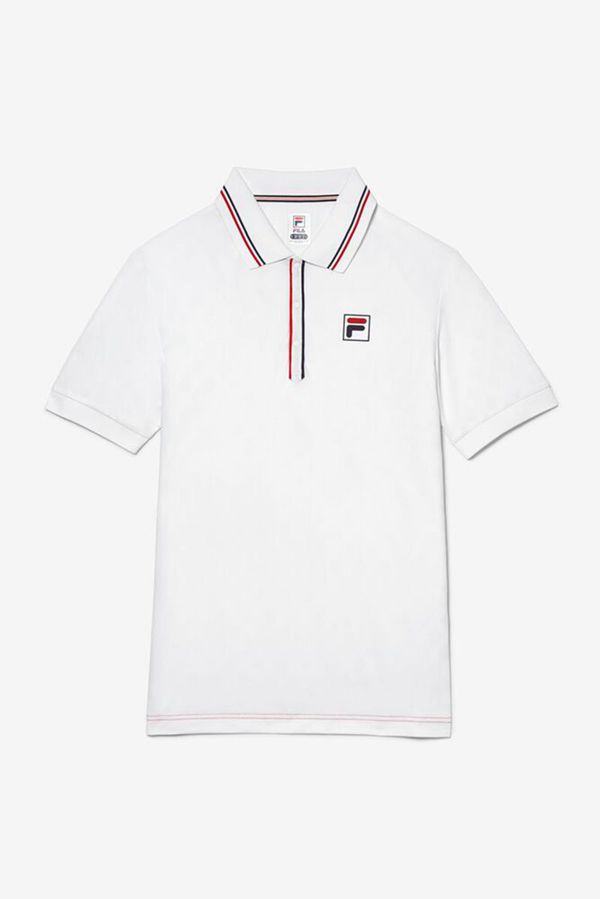 Fila Short Sleeve Tennis Jacquard Men's Polo Shirts - White/Red/Navy,NZ 145-8354